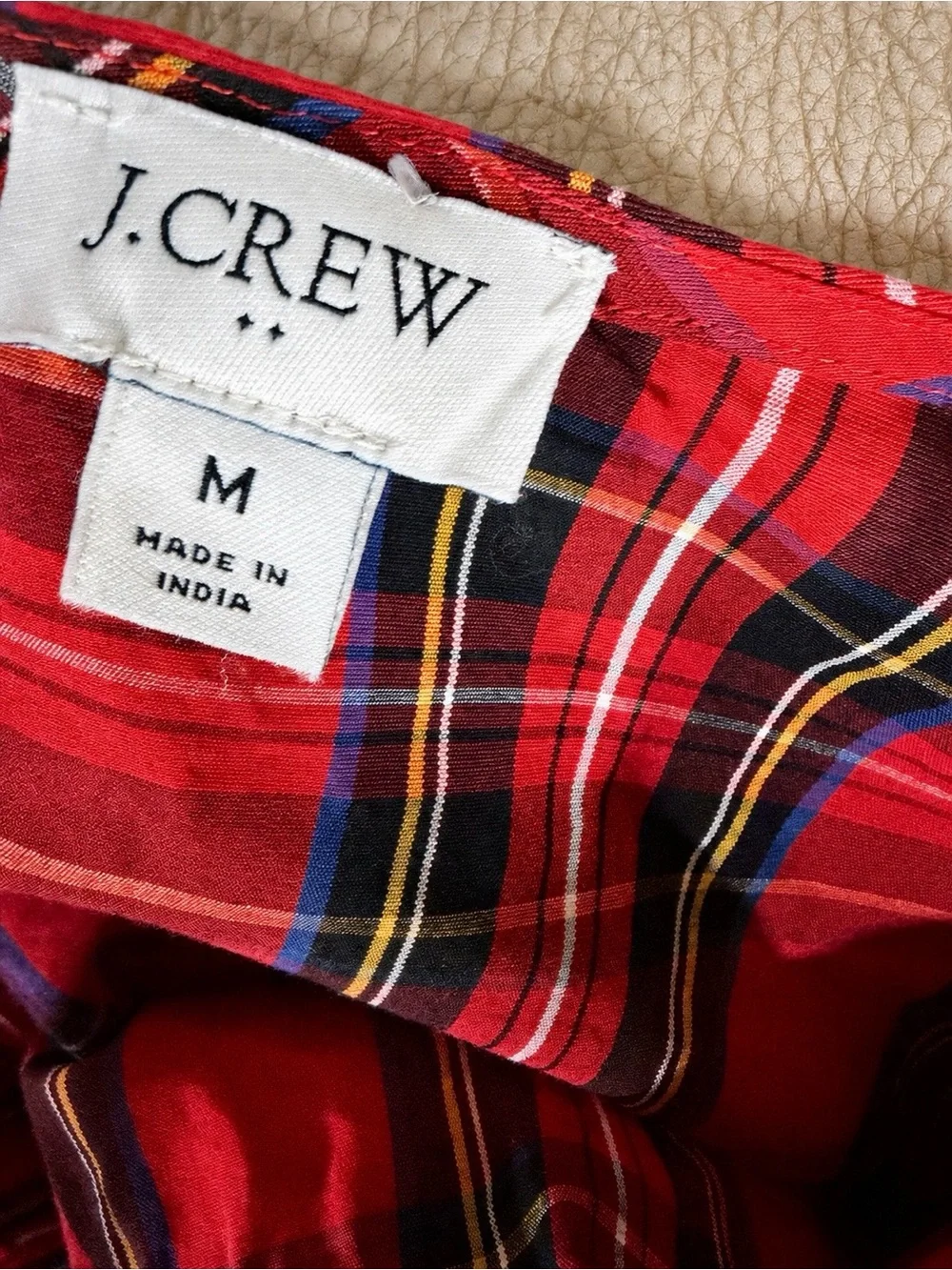J.Crew Red Tartan Plaid Ruffle Shoulder Blouse – Size Medium